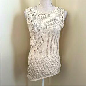 Zara Women’s Cream Open Knit Crochet Top with Asymmetrical Hem & Side Cutout-XS